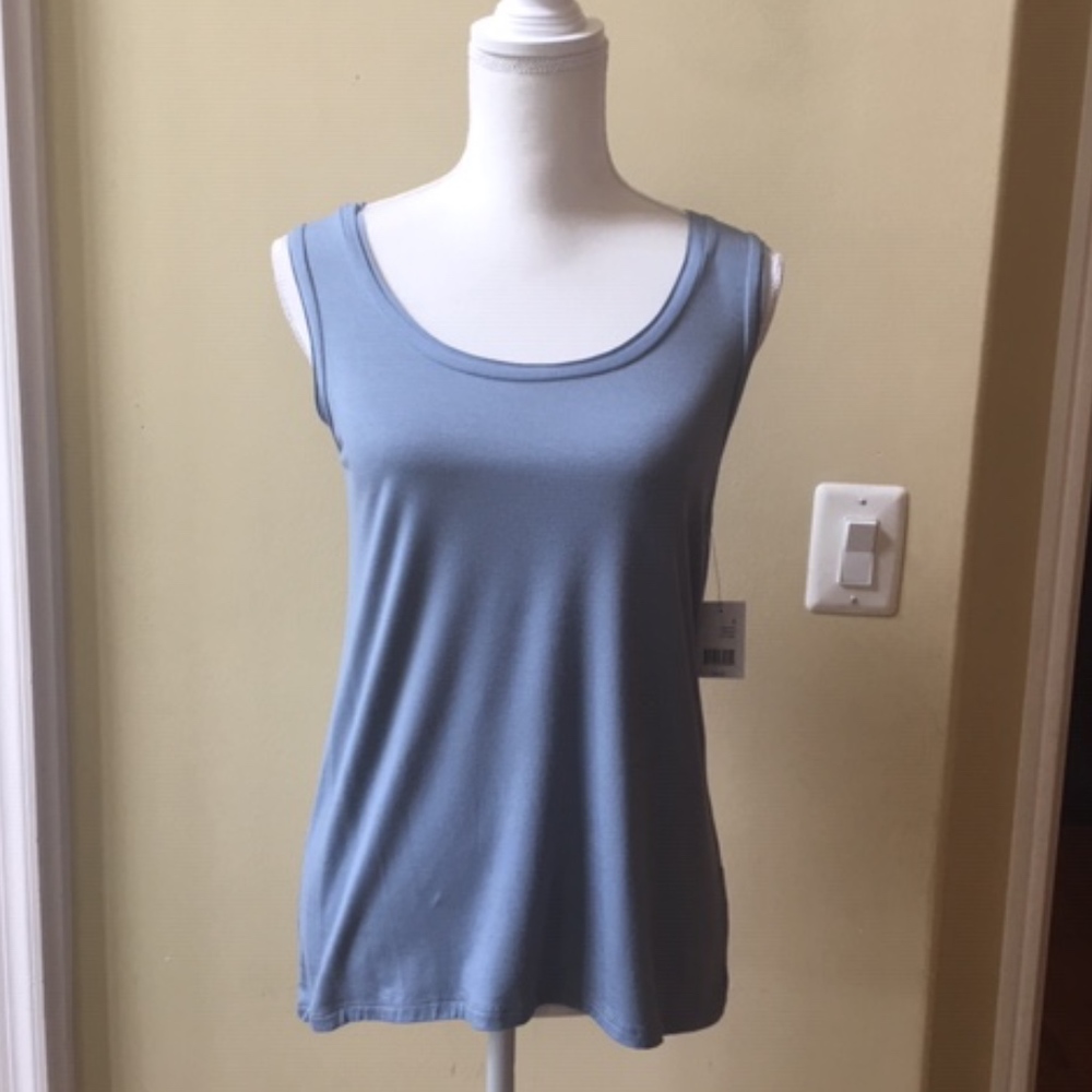 Tahari Wild Wind Blue High-Low Hem Tank Top